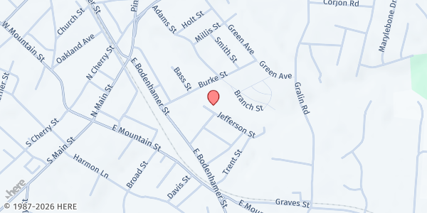 Map showing Mt Moriah Outreach Center at 317 Jefferson St, Kernersville, NC