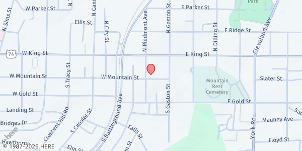 Map showing Central UMC at 113 S Piedmont Ave, Kings Mountain, NC