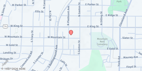 Map showing Central United Methodist Church at 113 S. Piedmont Ave., Kings Mountain, NC