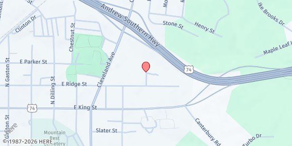 Map showing Kings Mountain Crisis Ministry at 208 N. Cleveland Ave., Kings Mountain, NC