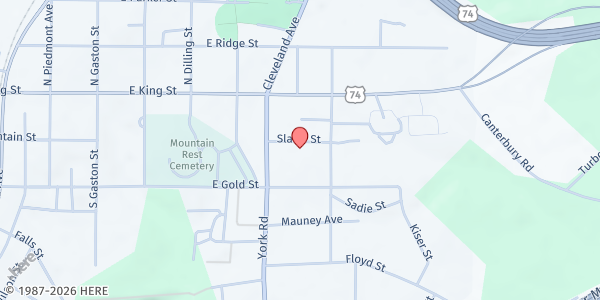 Map showing Rhema Outreach at 624 E. King St., Kings Mountain, NC