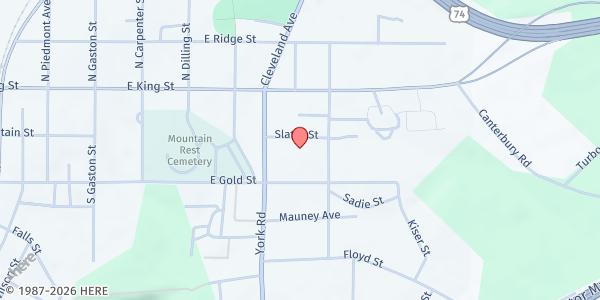 Map showing Rhema Outreach Ministry at 624 E King St, Kings Mountain, NC