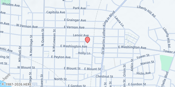 Map showing Alpha and Omega Church at 410 E. Washington St., Kinston, NC