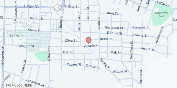Map showing Antioch Free Will Baptist Church at 820 Lincoln St., Kinston, NC