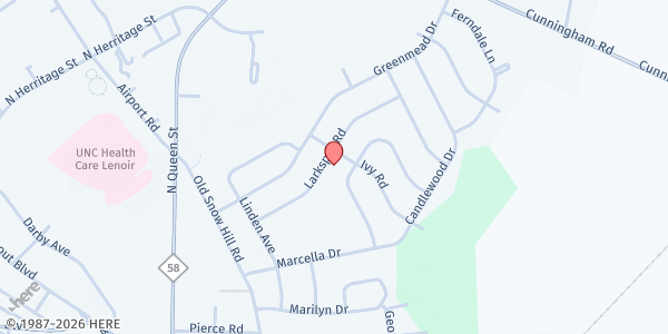 Map showing Bible Way COG in Christ at 529 Larkspur Rd., Kinston, NC