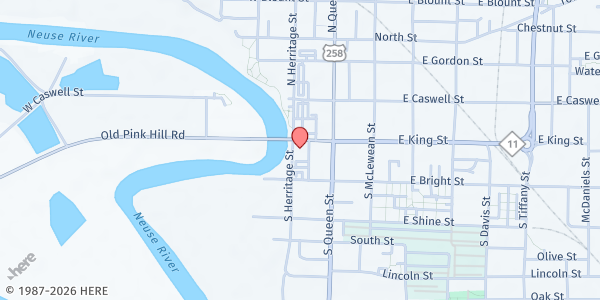 Map showing Department of Social Services - Lenoir County at 130 West King Street, Kinston, NC
