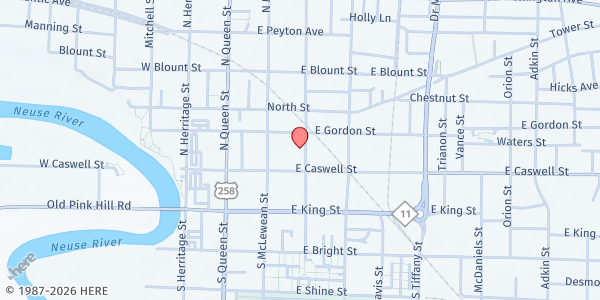 Map showing Mary's Kitchen at 110 N. Independence St., Kinston, NC