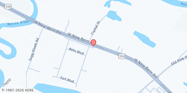 Map showing New Vision Outreach Worship Center at 1500 West New Bern Road, Kinston, NC