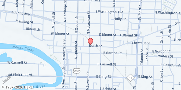 Map showing Spirit of Unity Soup Kitchen at 303 N. McLewean St., Kinston, NC