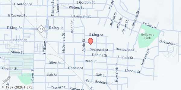 Map showing St. Mark Church Ministries - Mobile Food Pantry at 1009 East Bright Street, Kinston, NC