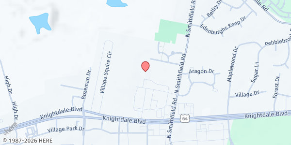 Map showing CrossPoint Community Church at 1001 Steeple Square Ct, Knightdale, NC