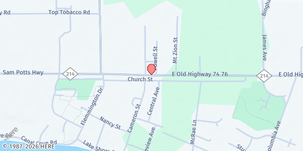 Map showing Lake Waccamaw Food Ministry at 300 Sam Potts Hwy., Lake Waccamaw, NC