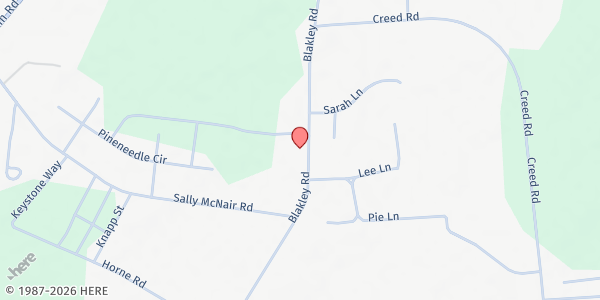 Map showing Unionville Missionary Baptist Church at 19400 Blakley Rd., Langley Place Mobile Home Park, NC