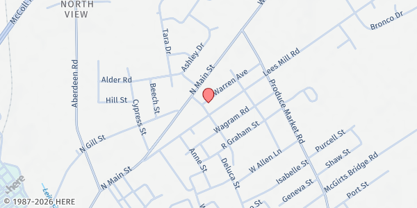 Map showing Restoring Hope Center at 507 Warren St., Laurinburg, NC