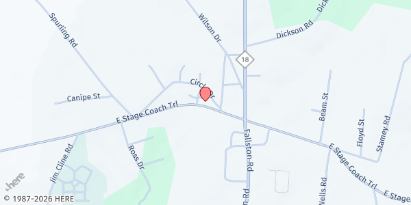 Map showing Fallston Baptist Church Food Pantry of Lincoln County at 109 Circle Drive, Lawndale, NC