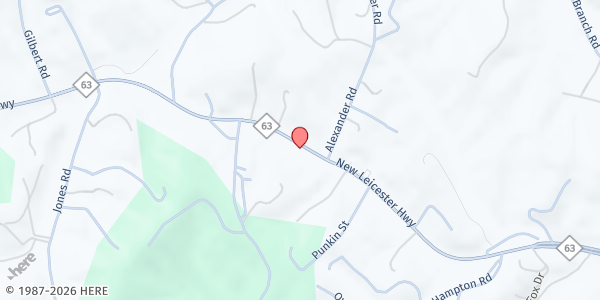 Map showing Georgetown Baptist Ministries Food Pantry at 464 Dix Creek Road #1, Leicester, NC