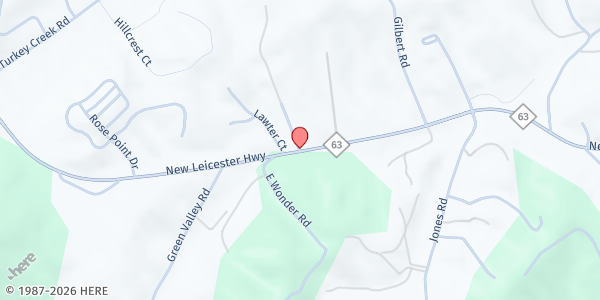 Map showing Leicester Community Welcome Table at 2979 New Leicester Highway, Leicester, NC
