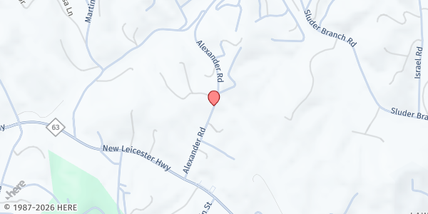 Map showing YMCA Market - Leicester Library at 1561 Alexander Road, Leicester, NC