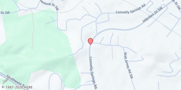Map showing First Baptist Church Whitnel at 1201 Connelly Springs Rd SW, Lenoir, NC