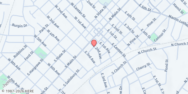 Map showing Davidson Community Action at 15 E. 2nd Ave., Lexington, NC