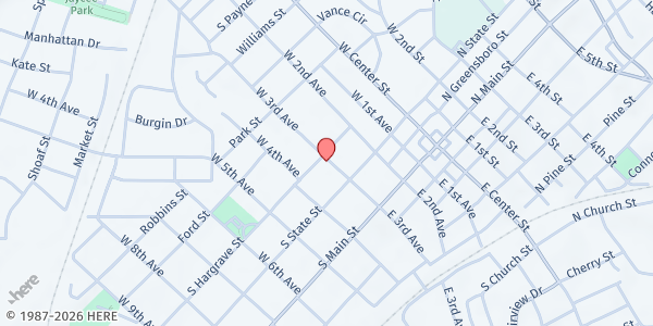 Map showing J. Smith Young YMCA at 119 W. 3rd Ave, Lexington, NC