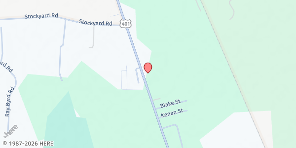 Map showing The Rising Sun Church of Christ at 2021 US 401 S., Lillington, NC