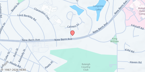 Map showing Iglesia De Dios Pentecostal at 2331 New Bern Avenue, Longview Gardens, NC