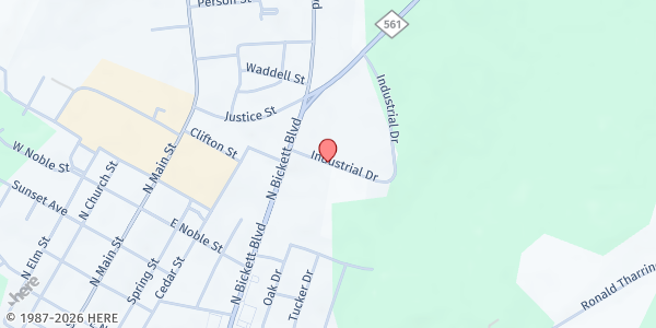 Map showing Care and Share, Inc. - Louisburg at 110 Industrial Dr., Louisburg, NC