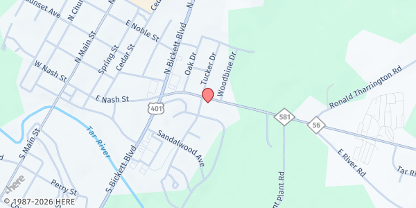 Map showing Tar River Baptist Association at 92 NC 56 Hwy. E., Louisburg, NC