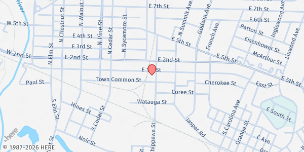 Map showing Greater Restoration Ministries at 708 East 1st Street, Lumberton, NC