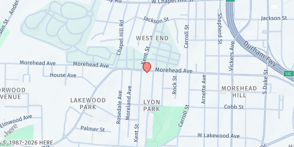 Map showing First Calvary Baptist Church at 1311 Morehead Avenue, Lyon Park, NC