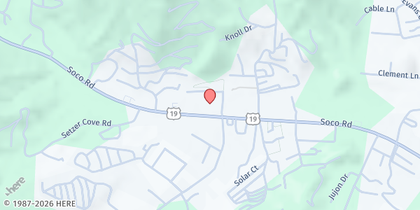 Map showing Maggie Valley UMC at 4192 Soco Road, Maggie Valley, NC