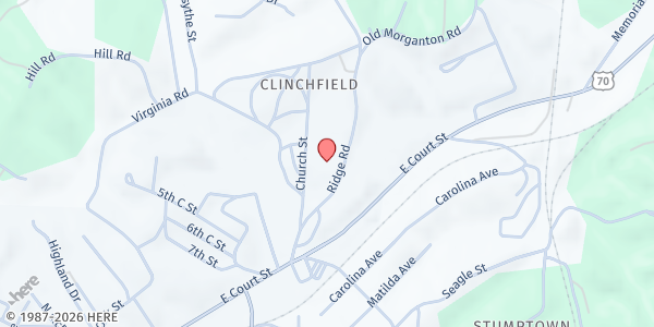 Map showing Clinchfield UMC at 151 Ridge Road, Marion, NC