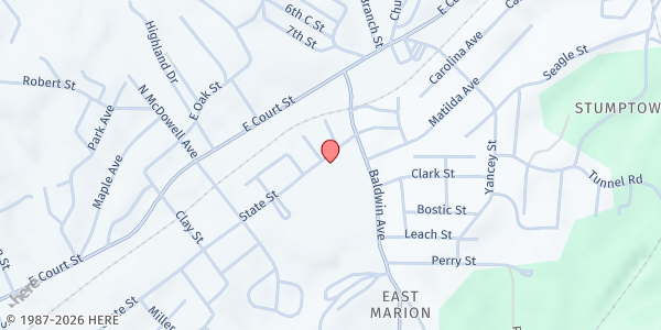 Map showing Mcdowell Mission Ministries at 804 State St., Marion, NC