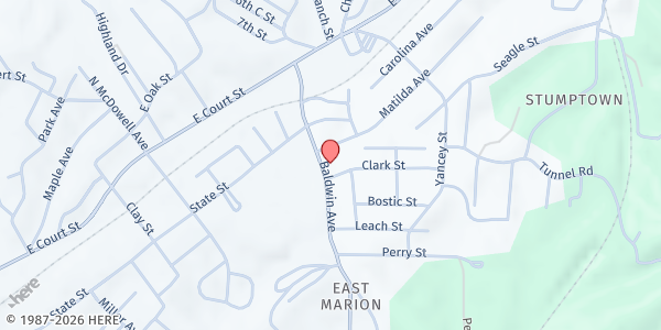 Map showing YMCA Market- East Marion IPHC at 900 Baldwin Ave, Marion, NC