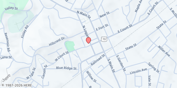 Map showing YMCA Mobile Market - Marion Library at 90 W. Court St., Marion, NC