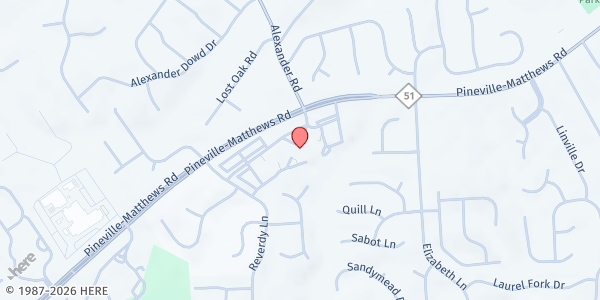 Map showing Carmel Baptist Church at 1145 Pineville-Matthews Road, Matthews, NC