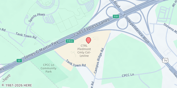 Map showing Central Piedmont Community College Emergency Food Pantry @ Levine Campus at 2800 Campus Ridge Road, Matthews, NC
