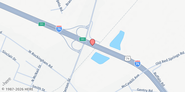 Map showing Whitehill FWBC at 1202 US Hwy. 74, Maxton, NC