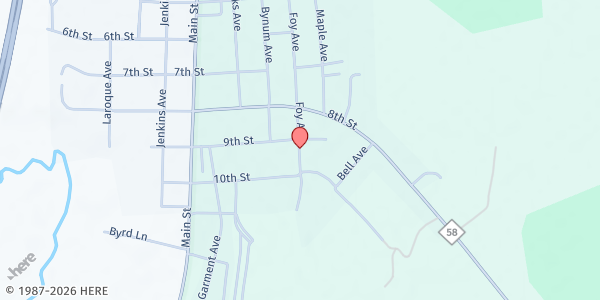 Map showing Maysville United Methodist Church at 804 Foy Ave., Maysville, NC