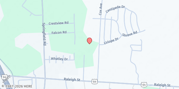 Map showing New Destiny Outreach at 990 Cox Avenue, Meadow Brook, NC