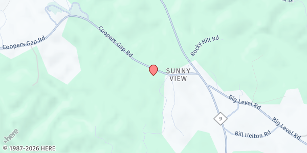 Map showing The Sunny View Club House at 95 Coopers Gap Road, Mill Spring, NC