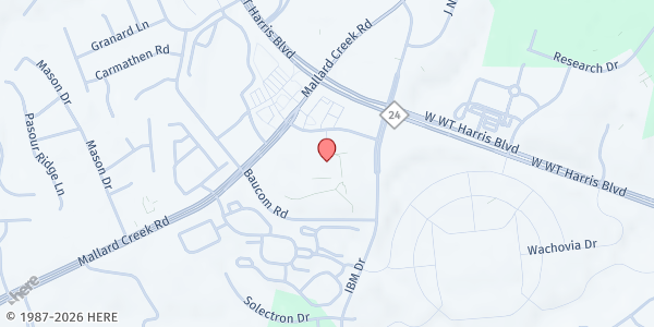 Map showing Keith YMCA at 8100 Old Mallard Creek Road, Mineral Springs, NC
