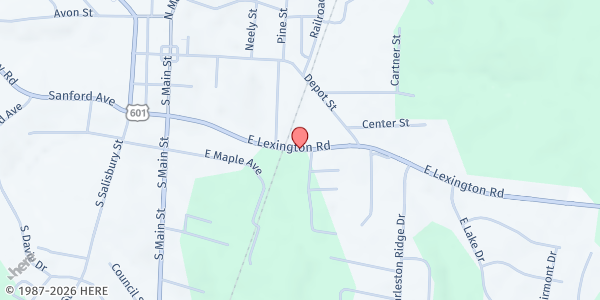 Map showing A Storehouse for Jesus at 675 E. Lexington Rd., Mocksville, NC