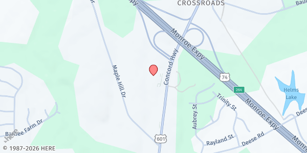 Map showing Benton Heights Presbyterian Church at 2701 Concord Highway, Monroe, NC