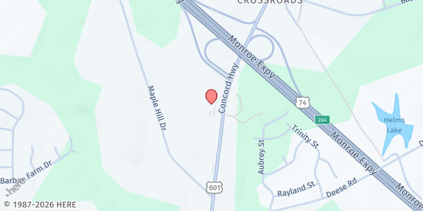 Map showing Common Heart Pantry @ Benton Heights Presbyterian Church at 2701 Concord Highway, Monroe, NC