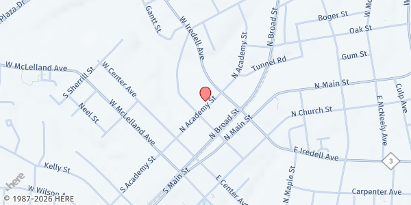 Map showing HOMe (Hope of Mooresville) at 218 North Academy Street, Mooresville, NC