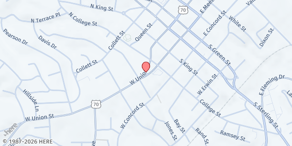Map showing Burke United Christian Ministry at 576 E Fleming Dr, Morganton, NC