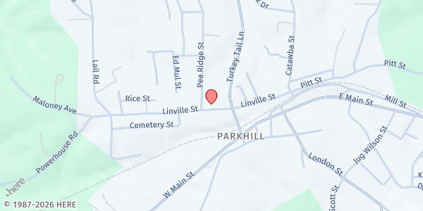 Map showing Glen Alpine UMC at 410 Linville St., Morganton, NC