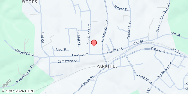 Map showing Glen Alpine UMC at 410 Linville St., Morganton, NC